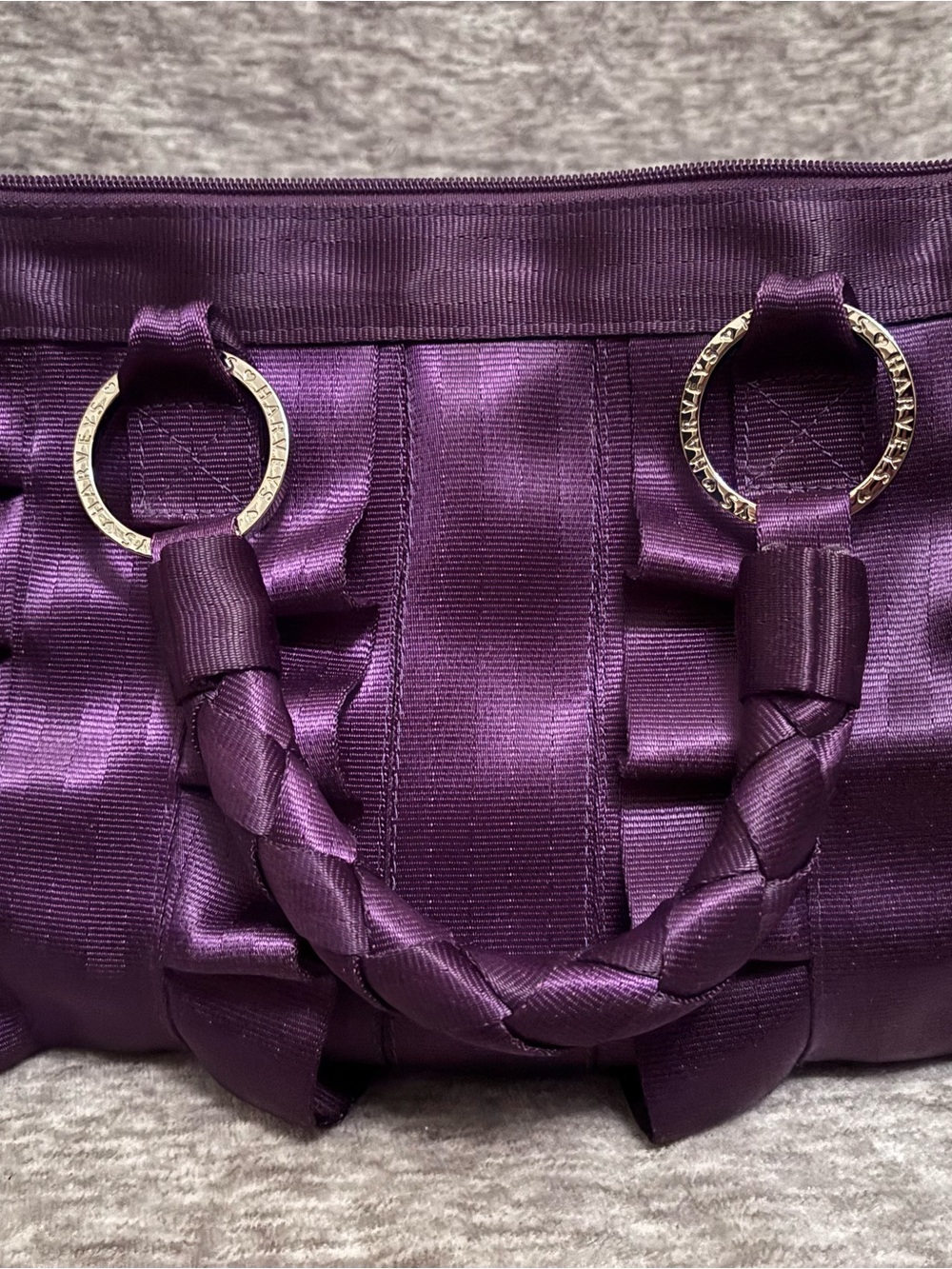 Harveys Purple Satin Braided Handle Clutch